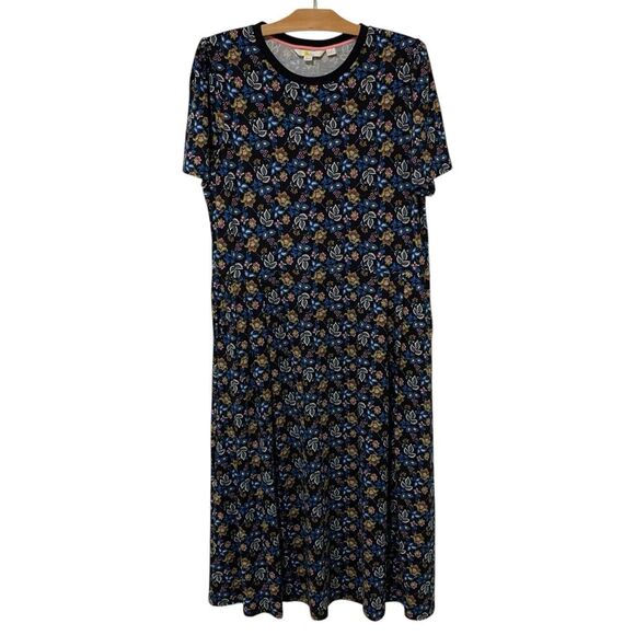 Boden | Midi Dress Lucinda Jersey Floral Short Sleeve Black- Size 16 - Picture 1 of 8
